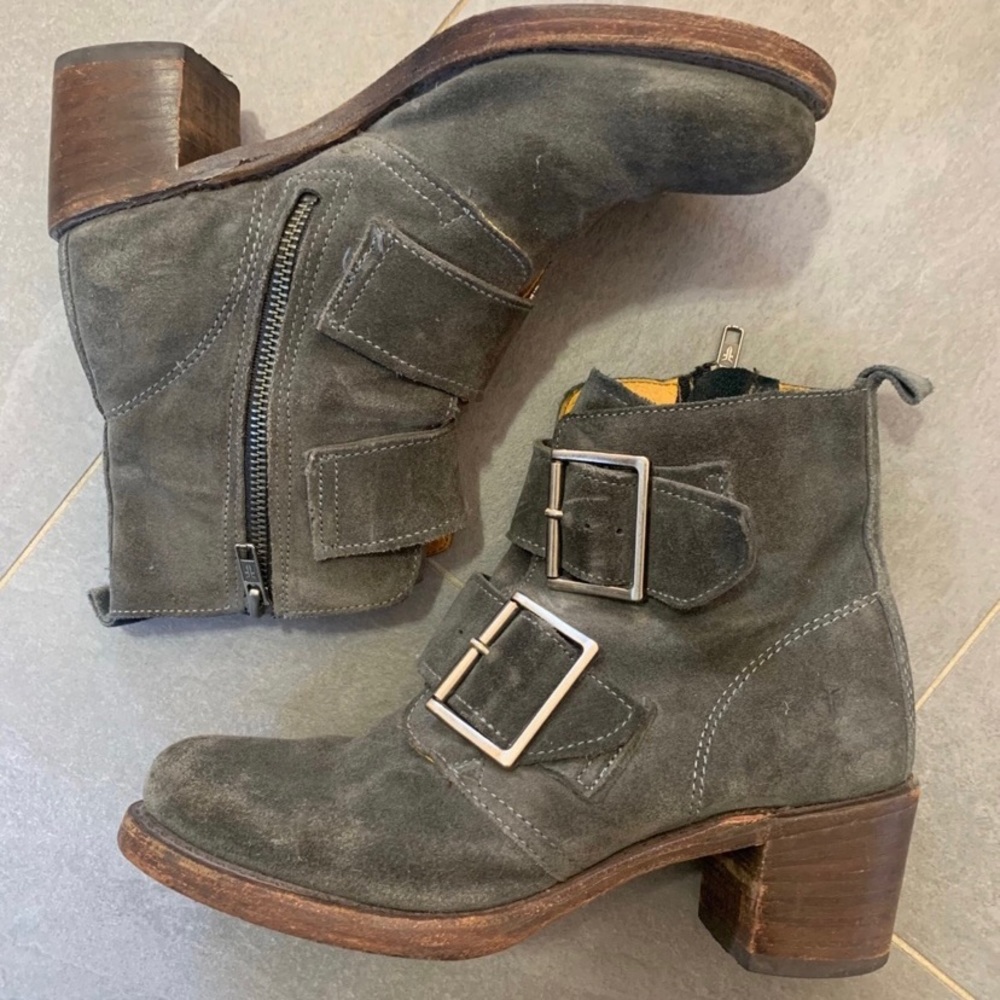 Frye Suede Ankle Boot w/ Buckles